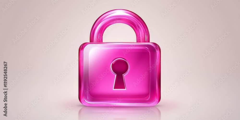 Glossy pink padlock isolated on a minimalist backdrop symbolizing digital security, privacy, and modern encryption technologies in a visually striking design Glossy pink padlock isolated on a minimalist backdrop symbolizing digital security, privacy, and modern encryption technologies in a visually striking design