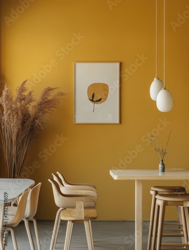 Minimalist dining room with...