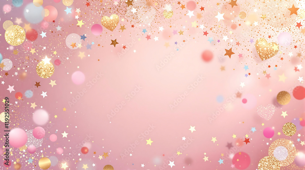 A dreamy pink background with floating confetti, hearts, and stars. Ideal for celebrations, greetings, and feminine designs. A dreamy pink background with floating confetti, hearts, and stars. Ideal for celebrations, greetings, and feminine designs.