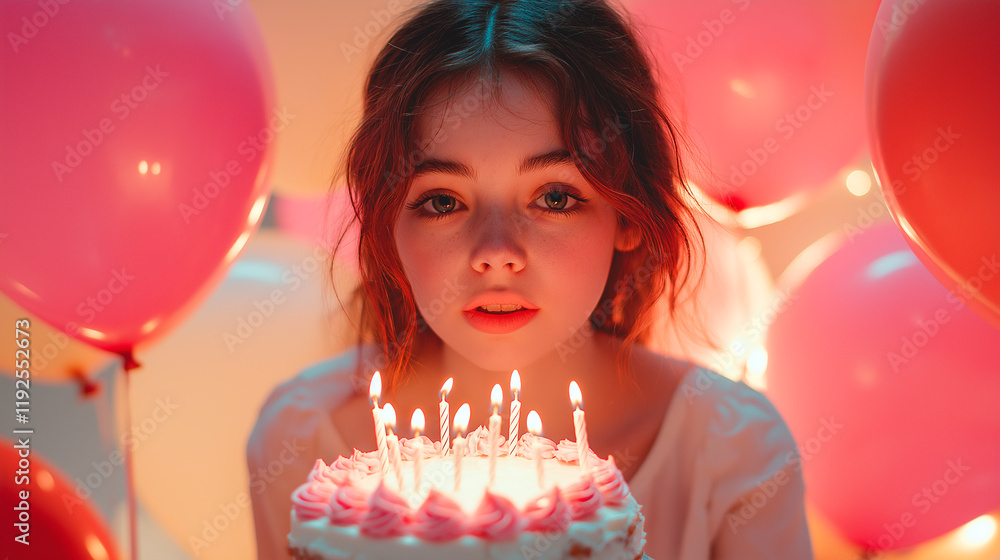 Happy teenage girl makes a wish and blows out candles on her birthday cake Happy teenage girl makes a wish and blows out candles on her birthday cake