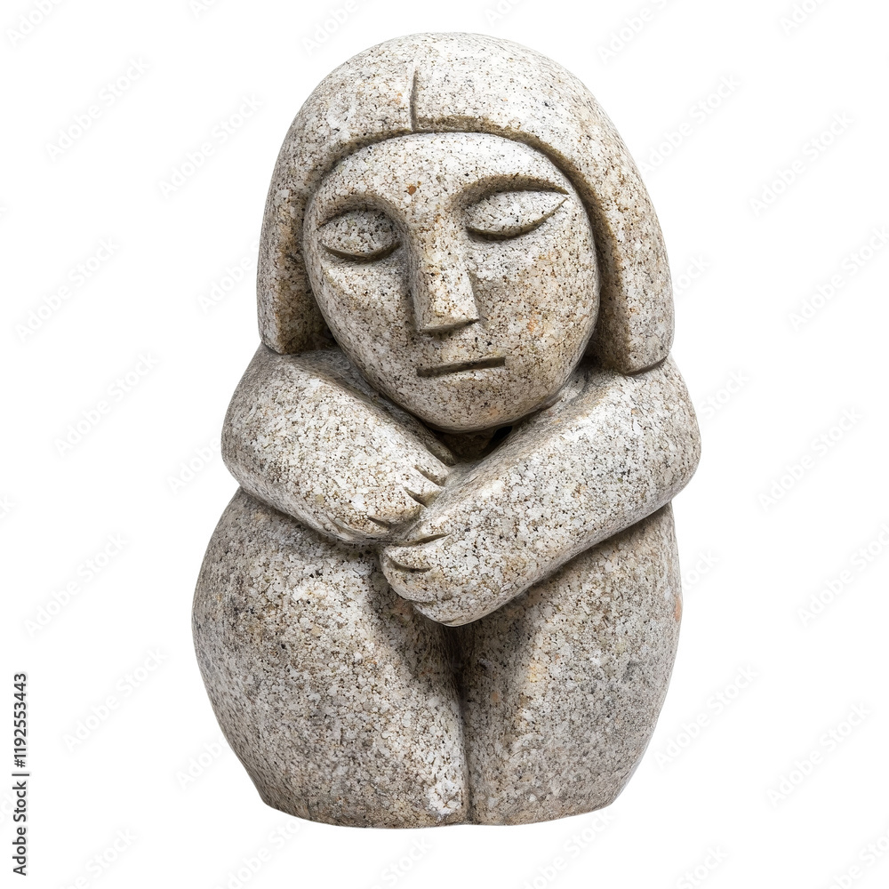 Stone Sculpture of Woman Embracing Herself in Serene Expression Stone Sculpture of Woman Embracing Herself in Serene Expression