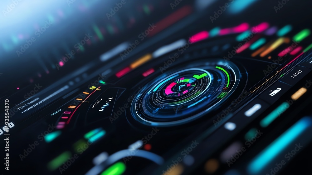 Hightech dashboard, holographic widgets, futuristic design, 3D illustration Hightech dashboard, holographic widgets, futuristic design, 3D illustration