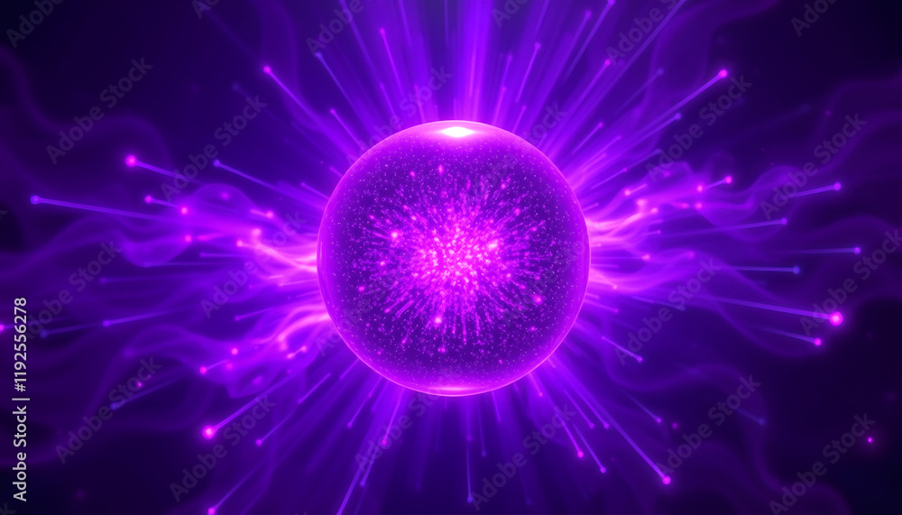 Abstract purple energy sphere round glowing magical digital futuristic space background, Dynamic motion, with white tones Abstract purple energy sphere round glowing magical digital futuristic space background, Dynamic motion, with white tones