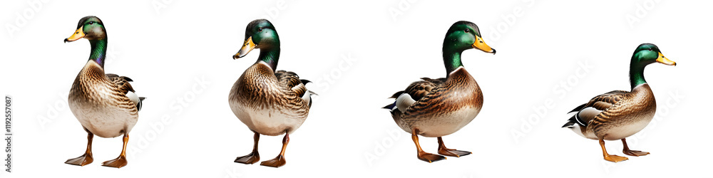 Quirky quartet of mallard ducks parade in a playful formation Quirky quartet of mallard ducks parade in a playful formation