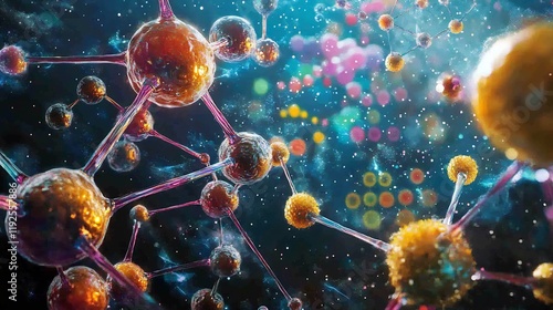 Detailed depiction of atomic molecular interactions illustrating chemical bonding mechanisms with a focus on periodic table elements and their role in bond formation photo