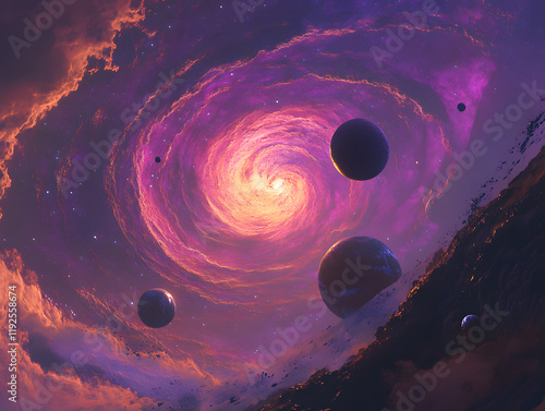 Nebula and Planets: A Cosmic Dance of Light and Shadow