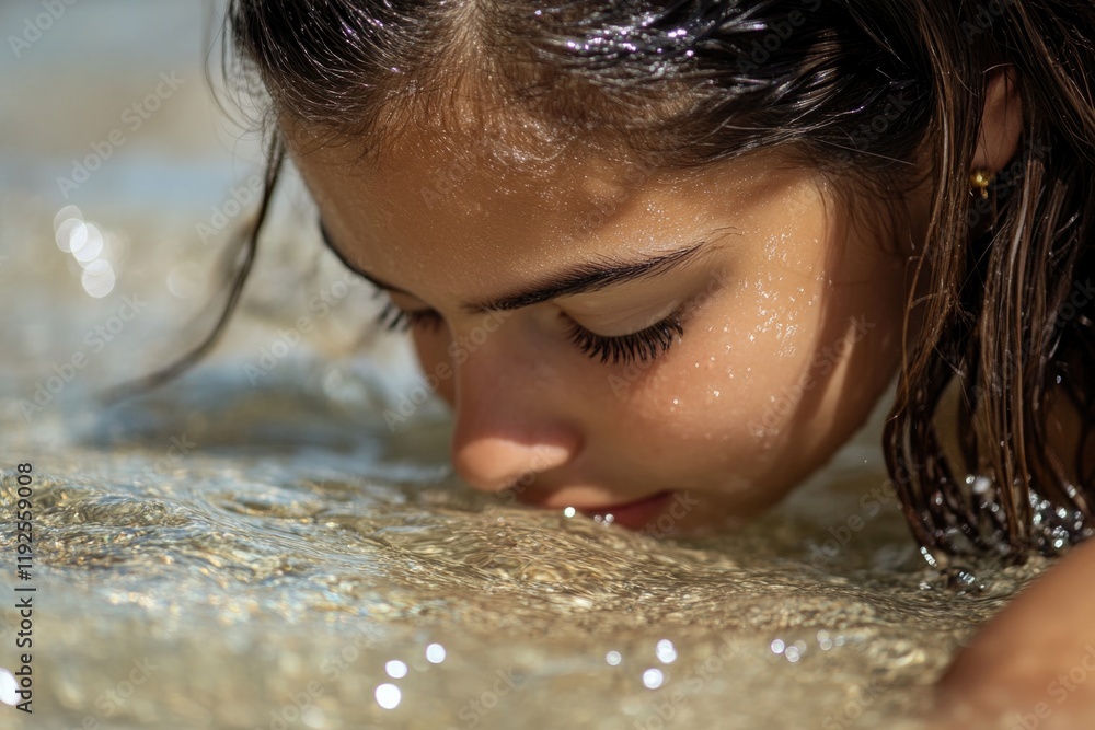 Obraz premium Young girl looking down into the water