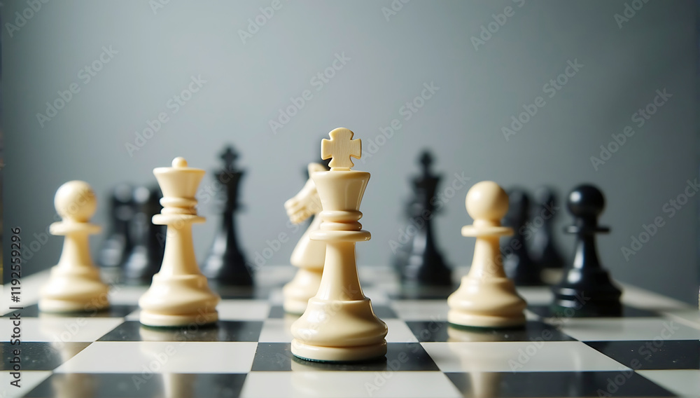 A strategic chess game captured in detail, with focus on the chessboard and pieces, symbolizing strategy, planning, and intellectual competition A strategic chess game captured in detail, with focus on the chessboard and pieces, symbolizing strategy, planning, and intellectual competition