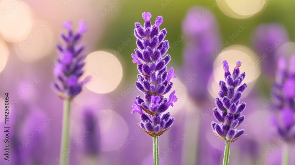 Fototapeta premium Lavender Flowers Blooming in Soft Sunlight