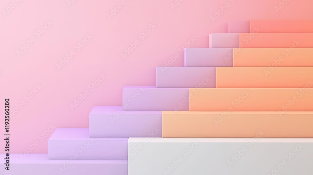 Symmetry gradient concept. A serene abstract stair design with soft pastel colors for modern aesthetics. Symmetry gradient concept. A serene abstract stair design with soft pastel colors for modern aesthetics.