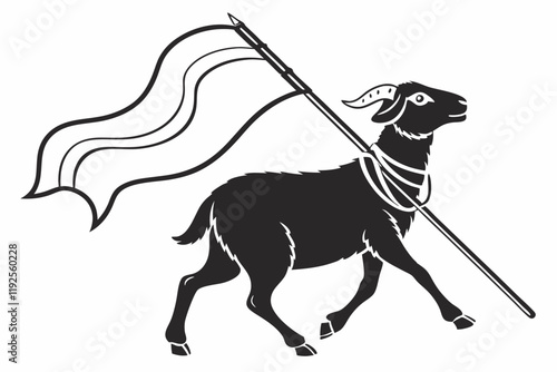 Lamb with Banner: Vector Silhouette on a white background