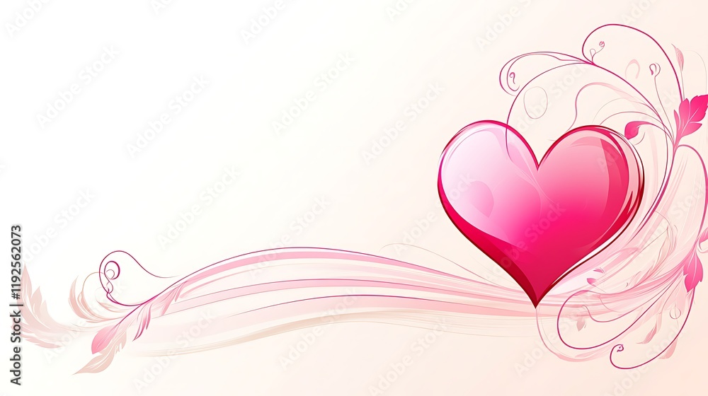 Pink Heart with Delicate Floral Design Background Pink Heart with Delicate Floral Design Background