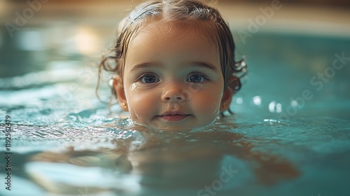 A young girl swims in a swimming pool photo