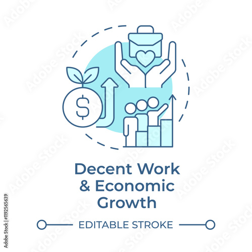 Decent work and economic growth soft blue concept icon. Sustainable development. Round shape line illustration. Abstract idea. Graphic design. Easy to use in infographic, presentation