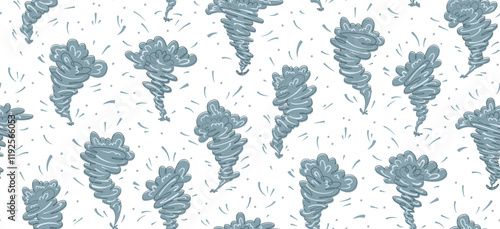 hand drawn tornadoes twister seamless pattern  in muted blue on transparent background