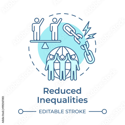 Reduced inequalities soft blue concept icon. Social equality, community. Political inclusion. Round shape line illustration. Abstract idea. Graphic design. Easy to use in infographic, presentation