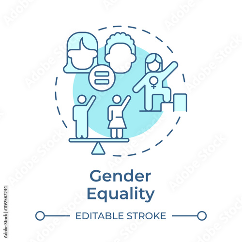 Gender equality soft blue concept icon. Social justice, inclusion. Society balance. Round shape line illustration. Abstract idea. Graphic design. Easy to use in infographic, presentation