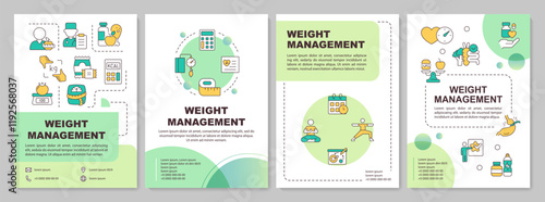 Weight loss green circle brochure template. Overweight management, treatment diet. Leaflet design with linear icons. Editable 4 vector layouts. Arial-Bold, Myriad Pro-Regular fonts used