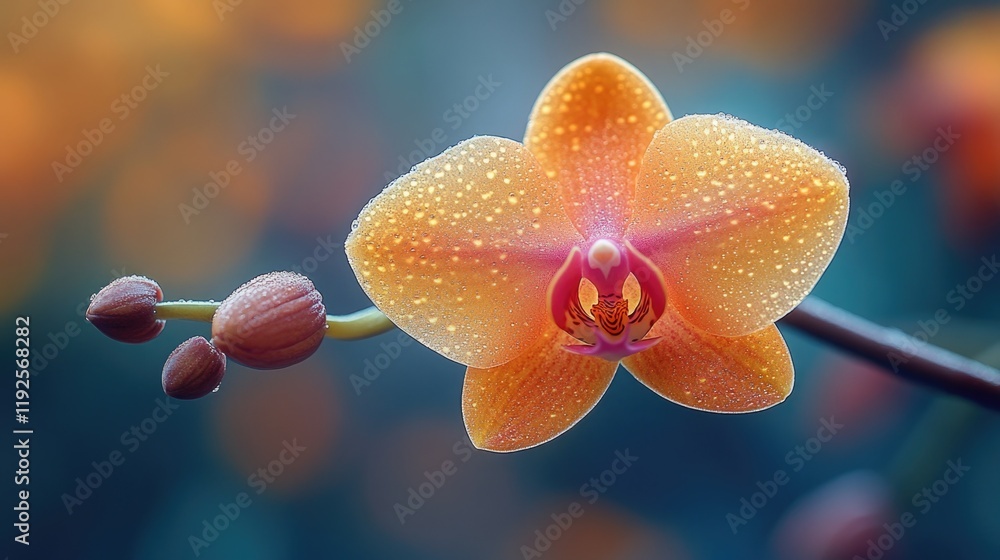 Close-up of an orange flower with water droplets glistening on its petals, great for nature and botanical illustrations Close-up of an orange flower with water droplets glistening on its petals, great for nature and botanical illustrations
