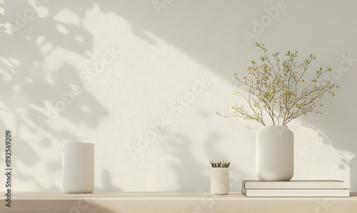 Wallpaper Mural Minimalist Study Space in a Library, serene atmosphere, sleek furniture, organized shelves, soft colors, inviting reading nooks, tranquil environment Torontodigital.ca