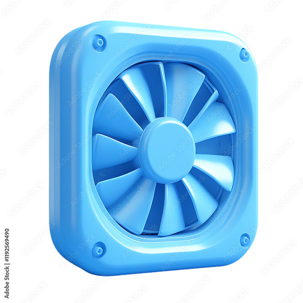 Abstract 3D Render of a Blue Square Fan, Technology Cooling System, Ventilation Device Abstract 3D Render of a Blue Square Fan, Technology Cooling System, Ventilation Device