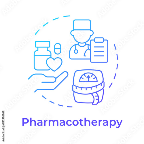 Pharmacotherapy blue gradient concept icon. Medicine prescription, medicaments. Weight measurement. Round shape line illustration. Abstract idea. Graphic design. Easy to use in infographic