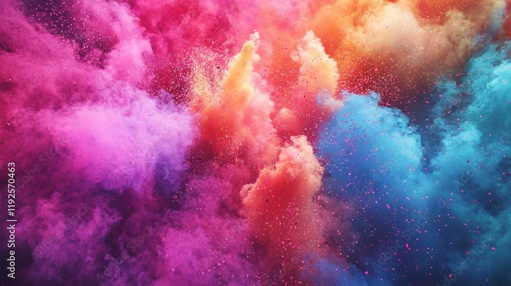 Fototapeta premium Vibrant Holi Festival Celebrated with Fireworks Lighting Up the Night Sky