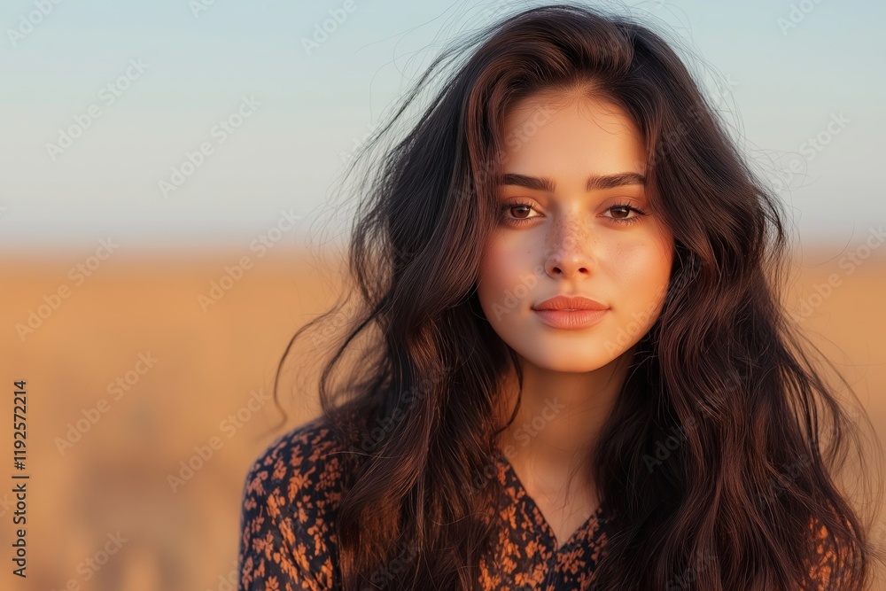Serene Portrait of Young Woman in Natural Sunlit Field Setting Serene Portrait of Young Woman in Natural Sunlit Field Setting