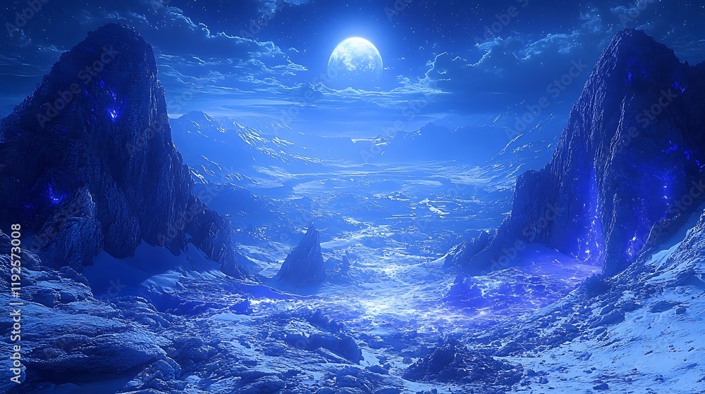Alien Moonlit Glacial Mountain Range Landscape Alien Moonlit Glacial Mountain Range Landscape