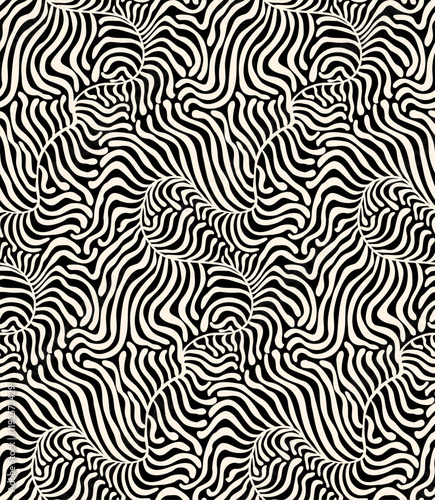 flowing trailing zebra plant foliage black and tan seamless pattern