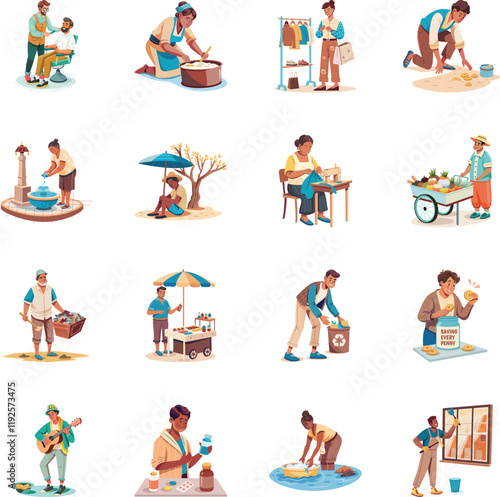 Collection of Flat Style Poverty Illustrations 
