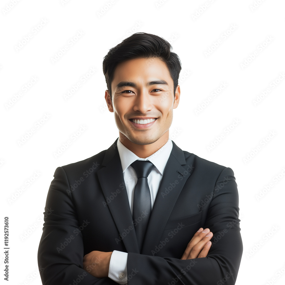 Confident Asian businessman in suit and tie smiling isolated on transparent background Confident Asian businessman in suit and tie smiling isolated on transparent background