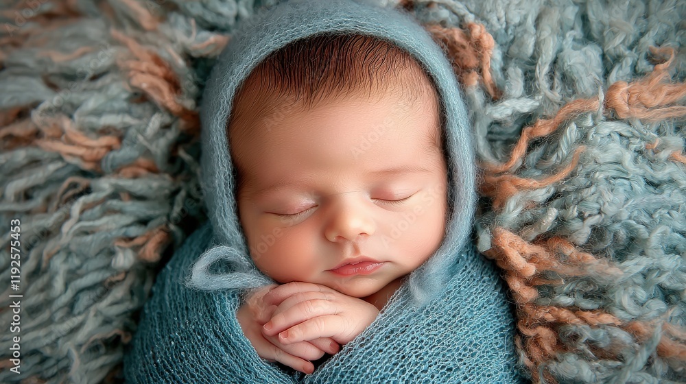 A newborn sleeping peacefully wrapped in a soft pastel blanket A newborn sleeping peacefully wrapped in a soft pastel blanket