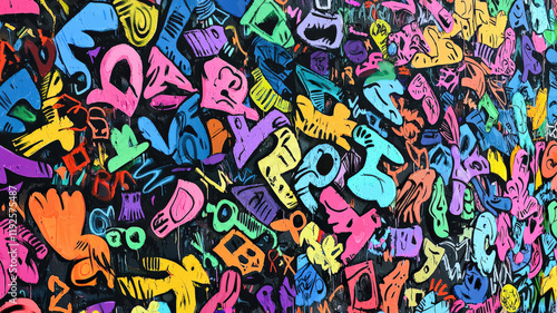 Wallpaper Mural A colorful hand-drawn graffiti wall with dynamic energy, ideal for urban, streetwear, and creative product presentations.
 Torontodigital.ca