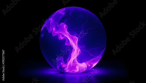 purple dynamic plasma energy glow in glass ball on a dark background, masterpiece, with white tones