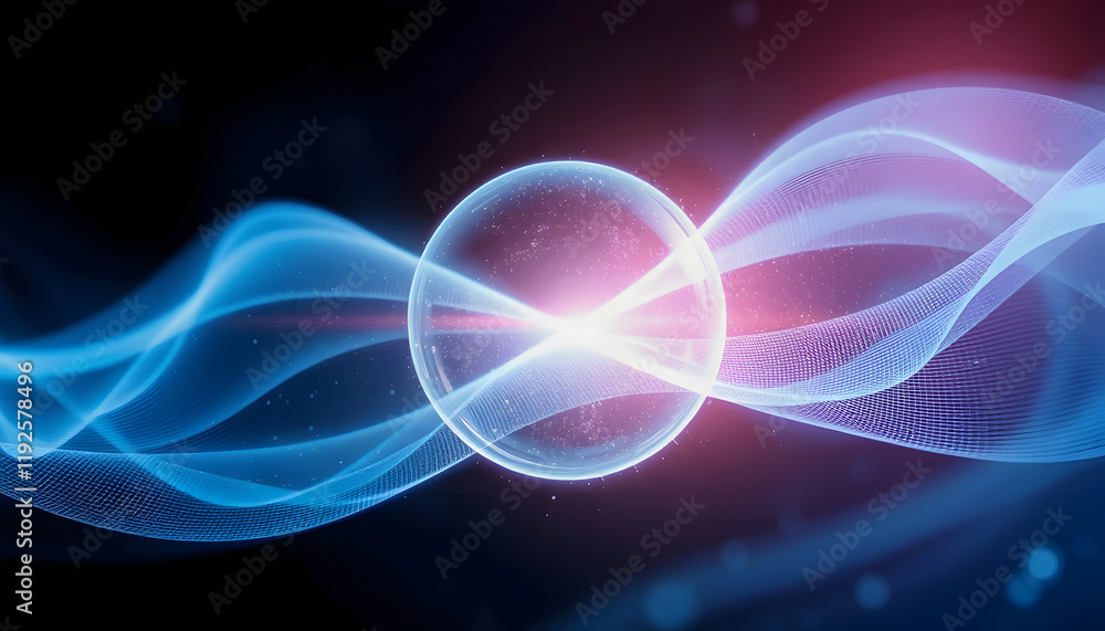 Abstract energy round sphere glowing with particle waves hi-tech digital magic abstract background, smooth light, with white tones Abstract energy round sphere glowing with particle waves hi-tech digital magic abstract background, smooth light, with white tones