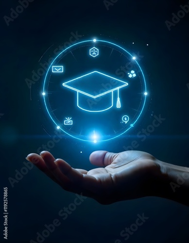 A futuristic digital education concept with a holographic interface