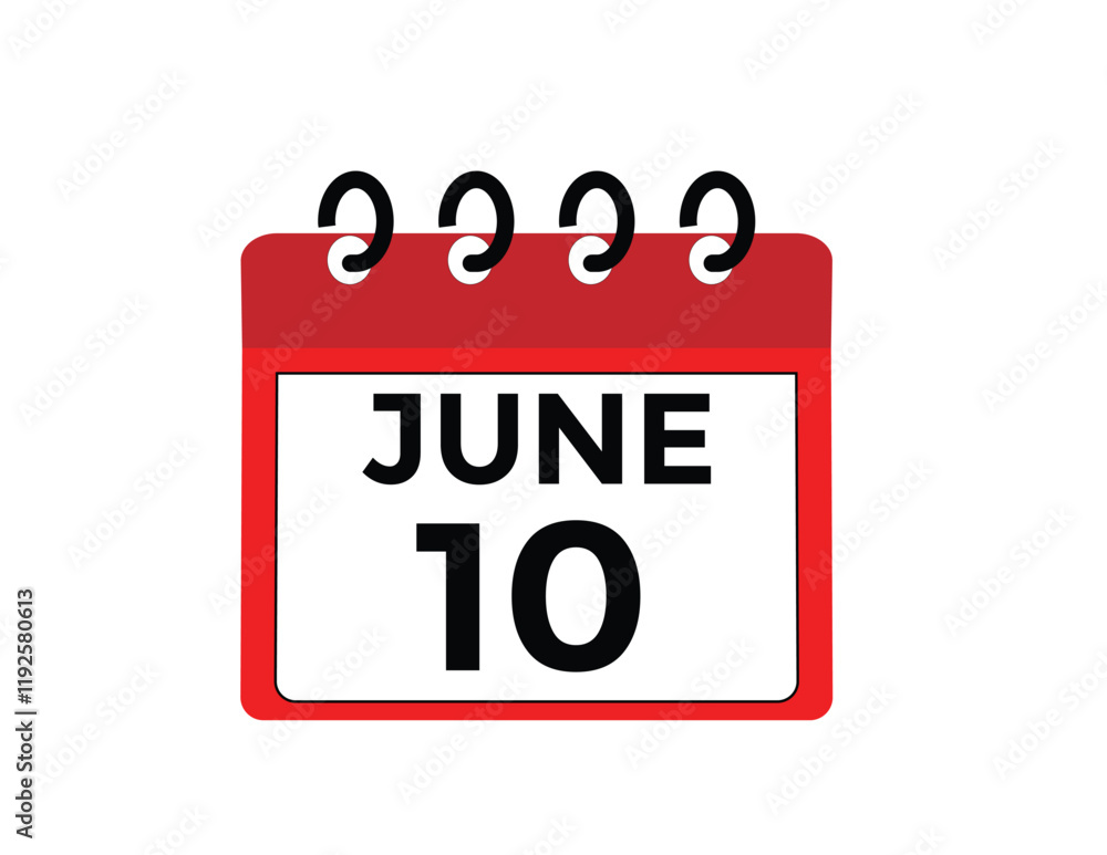 June 10 - Daily Calendar Icon with day of month
June 10 - Daily Calendar Icon with day of month