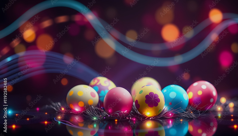 Painted Easter Eggs on Grass, Festive Spring Holiday Painted Easter Eggs on Grass, Festive Spring Holiday