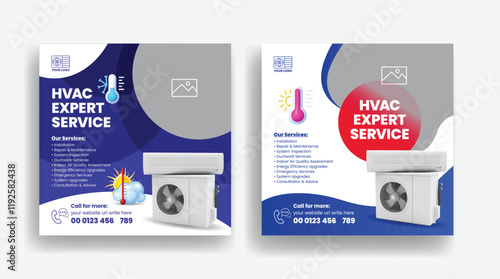 HVAC service social media posts, banner, ads template, Air Conditioner Repair Service promotional advertising design, Ac maintenance, installation Service web banner design