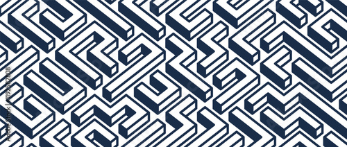 Labyrinth seamless background, 3D geometric endless pattern of logic maze, isometric vector dimensional cubical background.