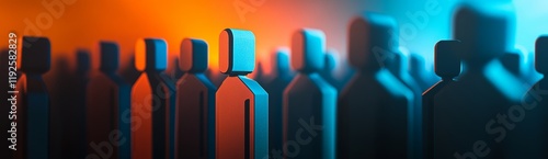 Paper People Standing in Unity on Dark Blue Background with Blurred Light, Symbolizing Diversity and Friendship photo