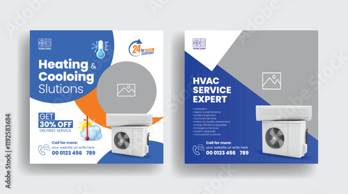 Heating, ventilation and air conditioning Repair, maintenance, installation Service social media posts, banner, ads templates, Ac maintenance, and installation  square flyer poster design