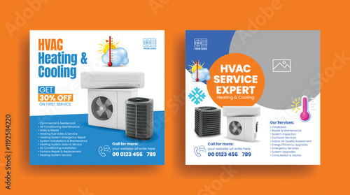Heating, ventilation and air conditioning Repair, maintenance, installation Service social media posts, banner, ads templates, Ac maintenance, and installation  square flyer poster design