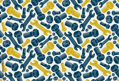 Repair and maintenance seamless background, vector mechanical fix service theme endless wallpaper, bolts and wrenches tiling pattern, elements can be used separately.