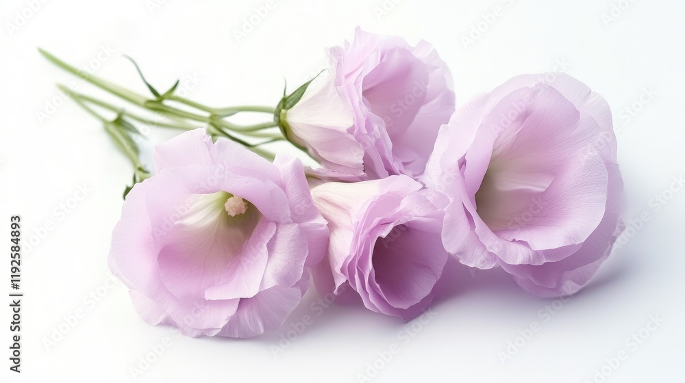 Fototapeta premium Delicate pink eustoma flowers arranged elegantly on a clean white background for floral design and decoration concepts