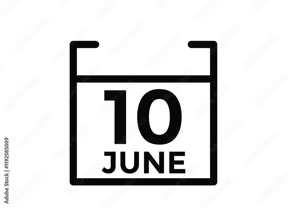 June 10 - Daily Calendar Icon with day of month
June 10 - Daily Calendar Icon with day of month