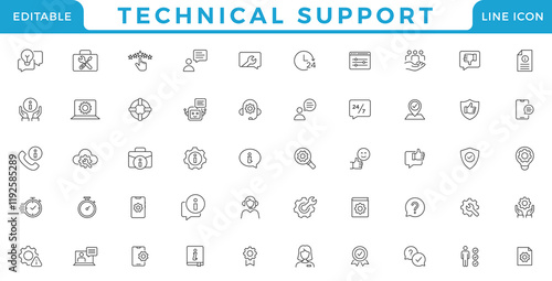 Support line icon set collection. Support, help, response, assist, technical, communication, faq and information vector illustration.