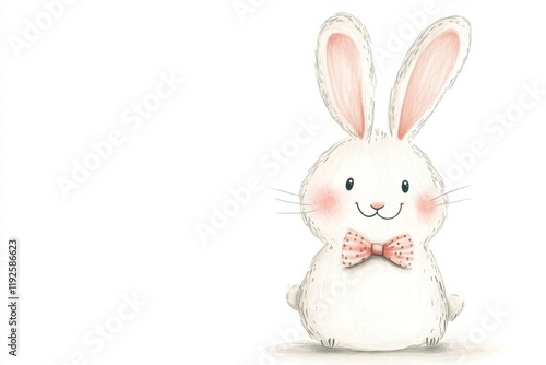 Cute illustrated bunny wearing a bow tie, cheerful expression, perfect for childrens themes or Easter celebrations. Generative AI photo