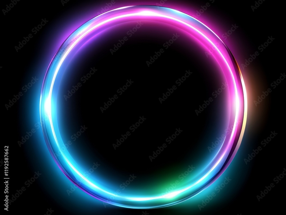 Colorful Circular Light Ring with Glowing Effect on Black Background Colorful Circular Light Ring with Glowing Effect on Black Background